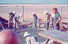 Don Olsen and VN crew with patio construction, Thunderbird Lounge